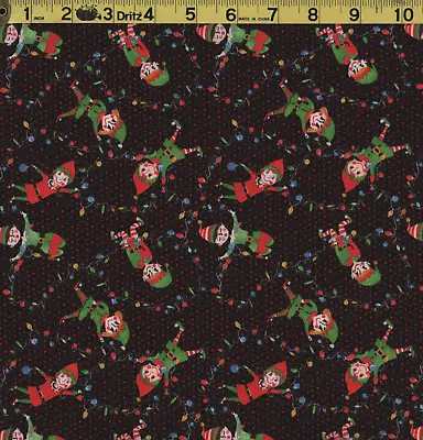 CHRISTMAS ELVES HANGING LIGHTS Fabric 100% Cotton Christmas Lights By The YARD • $7.95