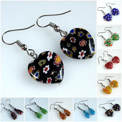 Dangling Earringsheart~teardrop~millefiory~lampwork42 Mm Buy Any 2 Get 1 Free • £3.49