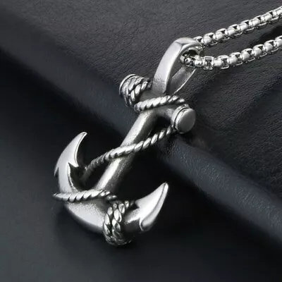 $9 • Buy Mens Stainless Steel Nautical Surfing Beach Anchor Pendant Necklace Men