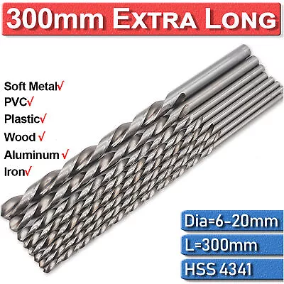 £8.59 • Buy ​300mm Extra Long High Speed Steel HSS Twist Drill Bits For Metal Wood 6-20mm