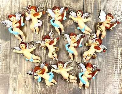 Vintage Set Of 12 Angel Holiday Ornaments Musical Instruments  Blow Mold • $42