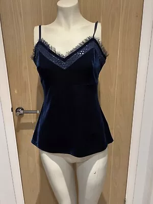 Women’s Marks And Spencer’s Autograph Spaghetti Strap Size 14 Blue Velour  Y2K • £5.40
