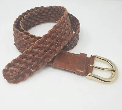MICHAEL KORS Brown Braided Medium Leather Belt Gold Buckle Size M  • $21