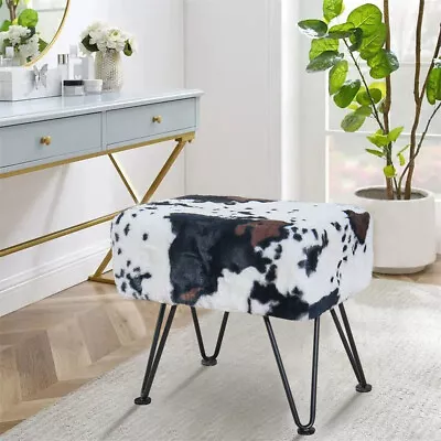 Cow Animal Print Faux Fur Bench Ottoman With Black Metal Frame Home Office Decor • $127.48