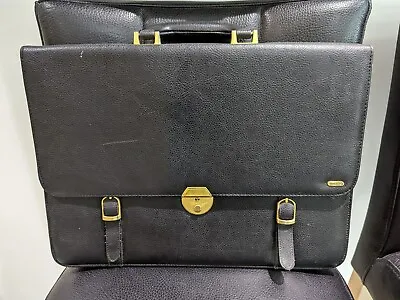 PIERRE CARDIN BLACK FAUX LEATHER BRIEFCASE LAPTOP BAG CARRY HANDLE 41.5cm X 30cm • £20