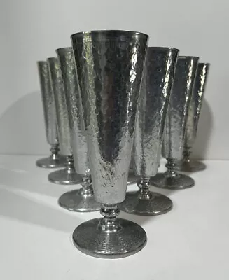 Set Of 10 Vintage Hammered Aluminum Stemmed Pilsner Glasses. Very Unique! • $79.99