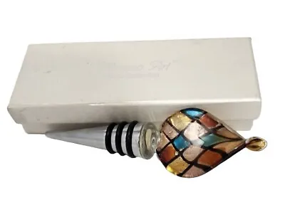 Vtg Wine Glass Bottle Stopper Murano Brown Blue With Gold In Box • $13.50