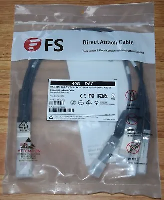 FS.com 40GB QSFP+ To 4x 10GB SFP+ Passive Direct Attach Breakout Cable 0.5 Meter • $23
