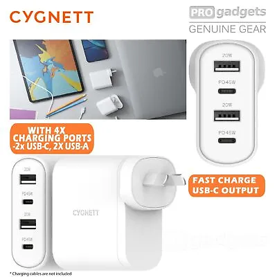 $52.99 • Buy Cygnett PowerPlus 45W USB-C 4 Port PD Fast QI Wall Charger Adapter S23 IPhone 14