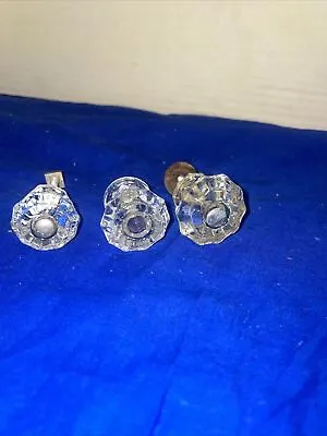 3Antique Drawer Pulls Handle Small Diamond Cut Clear Glass Cabinet Knob-3 Sizes • $9.90