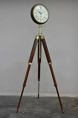 Brown Wood Grandfather Style Floor Clock Vintage Industrial 3 Folding Tripod • $226.35