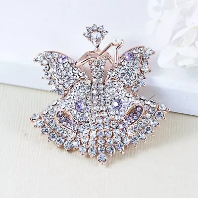 Butterfly Fairy Angel Austrian Rhinestone Crystal Brooch Pin Gold Rose G B2282 • $7.99