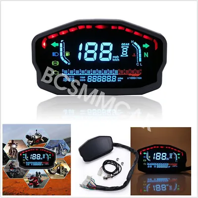 Motorcycle Speedometer LED Digital Gauge Odometer Tachometer KM/H MPH Waterproof • $59.30