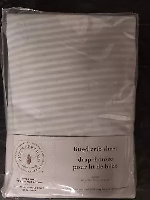 Burt's Bees Baby Fitted Crib Sheet Organic Cotton Jersey Sky Blue Stripe 28 X52  • $14.99