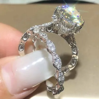 3 Ct Round Cut Moissanite Bridal Set Engagement Wedding Ring 925 Sterling Silver • $122.48