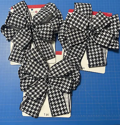 Celebrate It Black White Houndstooth 3 Christmas Bow Lot • $28
