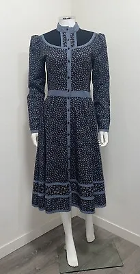 Vintage 70s 80s Blue Black Floral Gunne Sax By Jessica Dress Prairie Cottage Hip • $249