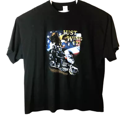 Just Wing It Motorcyle T Shirt Delta Magnum Wear Men's 3XL Black Tee Top • $7.49