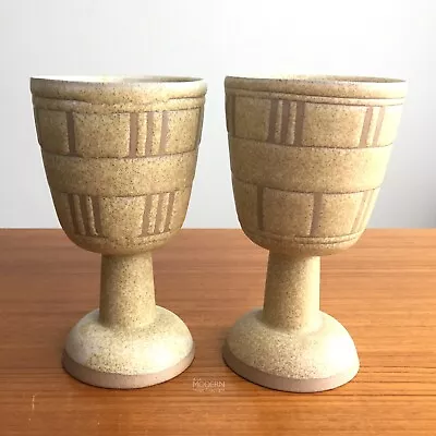 2 Martz Marshall Studios Pottery Incised Modern Goblets Candleholders • $60