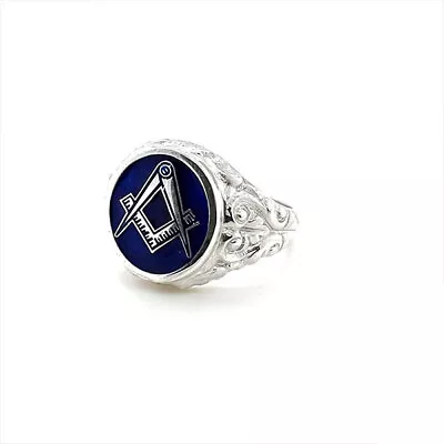 Sterling Silver Large Detailed Craft Square & Compass Masonic Ring • £90