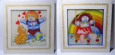 $27.95 • Buy Vintage Cabbage Patch Doll Glass Pictures Rainbow And Dog 1982 - 83 (Lot Of 2)