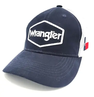 Wrangler 1947 Retro Patch Logo Mesh Hat Trucker W/ Texas Flag Cap Blue / White • $9.95