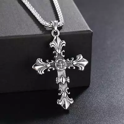 Sterling Silver Cross Necklace Silver Chain Necklace Cuban Link Chain Mens • $21.24