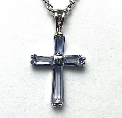 P157P Mt St Helens Twilight Purple Helenite Cross 925 Sterling Silver Pendant • $25