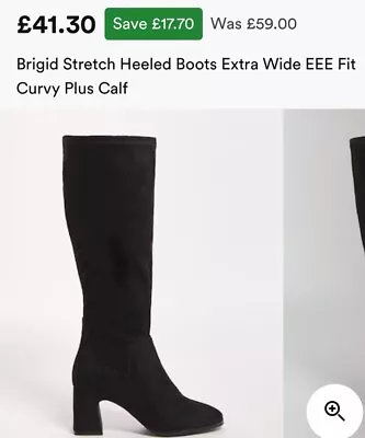 Socks Style Brigid Stretch Heeled Boots Extra Wide EEE Fit Curvy Plus Calf 7 • £20