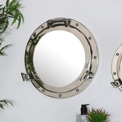 Nautical Porthole Mirror In Silver Round Wall Decor Quirky Industrial Gift • £38.44