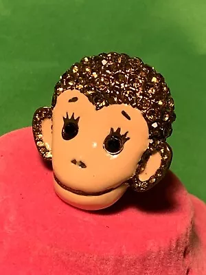 Betsey Johnson Monkey Ring Brown Rhinestone Hair And Black Eyes • $34.95