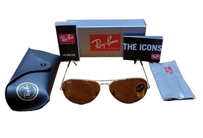 $90 • Buy Ray-Ban RB3025 Aviator Classic Brown B-15 Lens With Gold Frame 001/33 62mm
