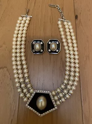 Vintage YSL Yves San Laurent Faux Pearl Necklace & Clip On Earrings Set As-Is • £59.38