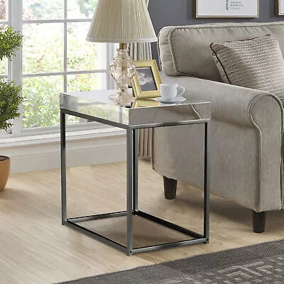 Luxury Mirrored Table Modern Sofa Side Table Rectangular With Black Metal Legs • $59.98