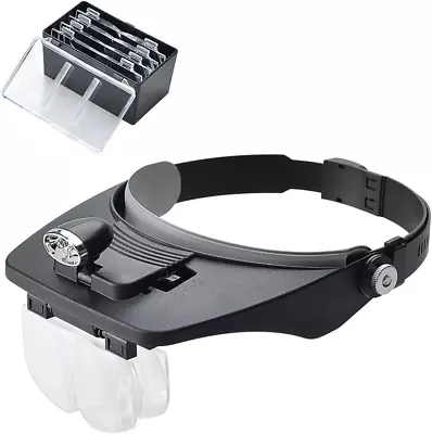 COVVY Headband Magnifier With 2 LED LightHandsfree Headset Loupe Head Mounted M • £18.84