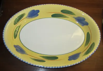 MAXAM ITALY Hand Painted Floral Oval Platter 15-1/2  Vivid Colors Yellow Blue • $25.49