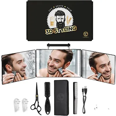 USTUKINA 3 Way Mirror With Lights-360 Mirror For Haircuts For Men With LED Light • $45.99