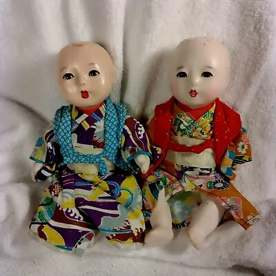 Vintage Asian Dolls Two GoFun? Composition Parts Or Repairs Fixed Eyes • $25