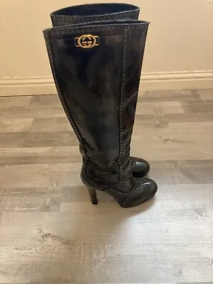 £129.99 • Buy Ladies Gucci Black Patent Knee High Heel Boots Size 39/6