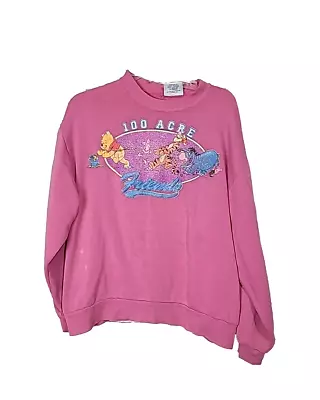 VTG Disney Pink Winnie The Pooh & Friends 100 Acre Sweatshirt Womans SZ XL • £19.87