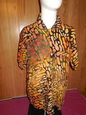 D2 Men's Tropical Tantrum Orange Leopard Hawaiian Shirt Rayon Button Down M • $35.99