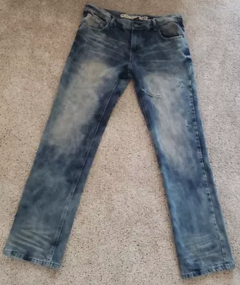 Grindhouse Denim Men's Sz 36x34 Distressed Bleached Acid Wash Jeans Stretch • $19.99