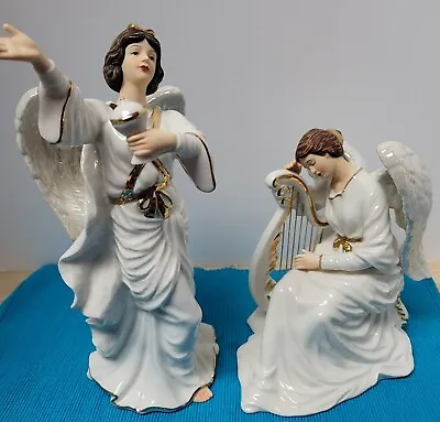 O'WELL Porcelain Angels~Set Of 2~White W/Gold 7 &10  BEAUTIFUL DETAILS!  • $29.99