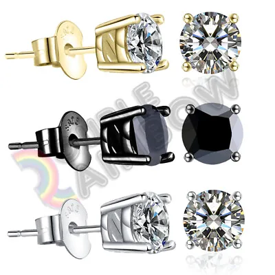 925 Sterling Silver Stud Earrings Men Women 34567810mm CZ Round#213 • $9.99