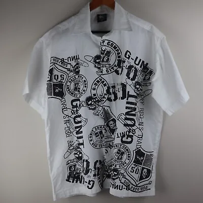 G Unit Button Up Shirt Mens Sz XL White Graphic Skull Print Collared 50 Cent • $29.99