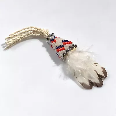 Dollhouse Miniature Beaded Feather Fan Smudge Fan Peyote Bird Woven Beads Chile • $72.24