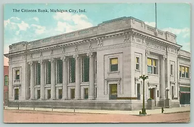 Michigan City Indiana~Citizen's Bank~Fire Hydrant & Lamp Post On Corner~c1910 • $6