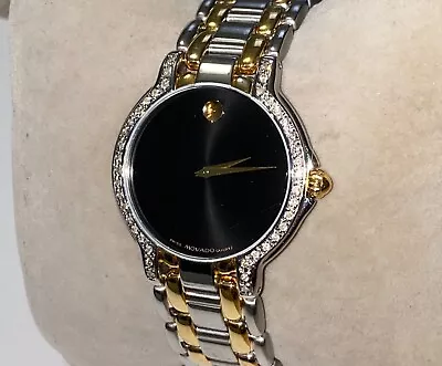 Authentic Movado Museum Two Tone Black Dial Diamond Men's Wristwatch • $349