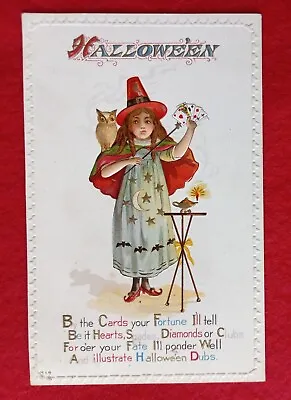 Antique Vntg Halloween Postcard Nash H-14 Child Witch Fortune Teller W/ Owl • $43.50
