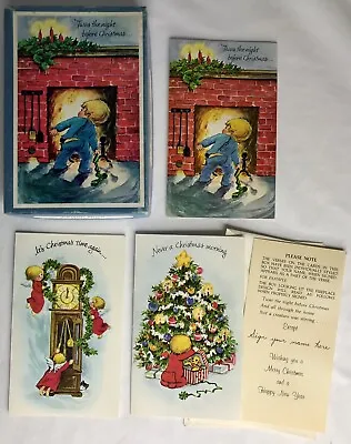Vintage Box With 3 Christmas Cards Unused Tri-folded “Christmas Merries” • $13.99